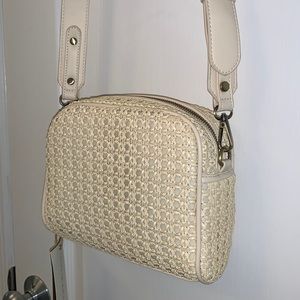 Beige / Off-White Leather Embroidered Crossbody Bag
